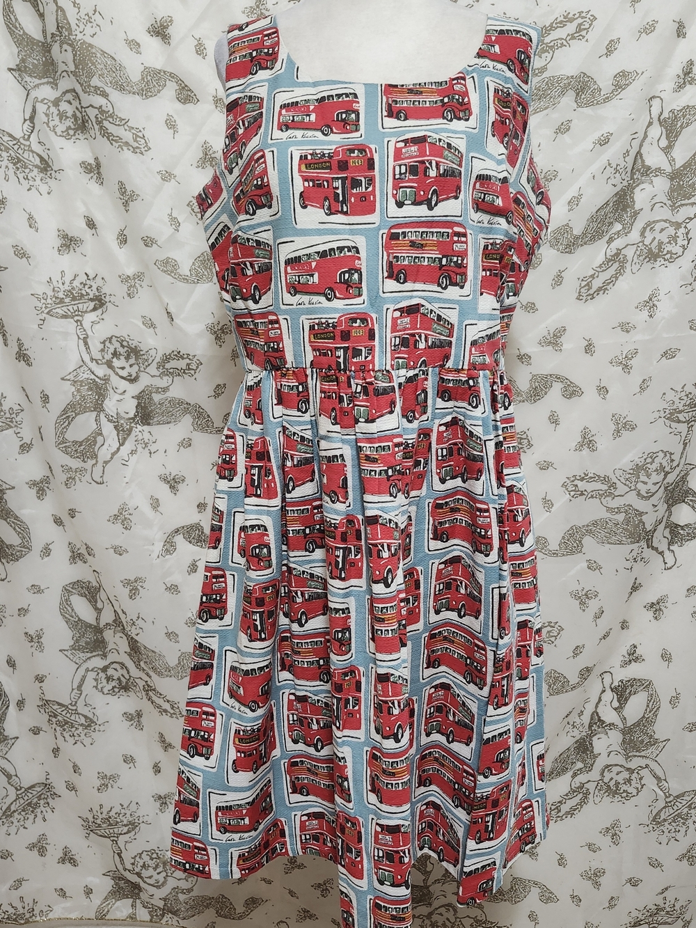 Cath Kidston London bus graphic print A-Line sleeveless square neck dress 14